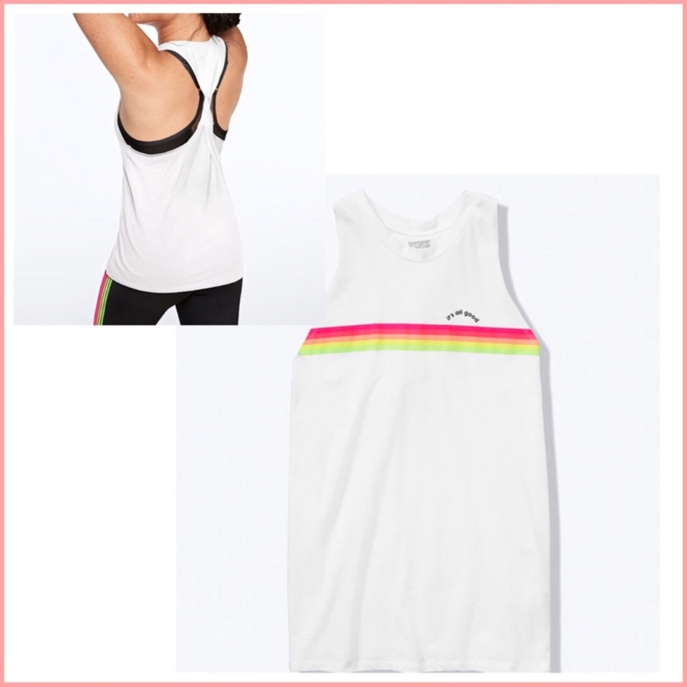 VS PINK RAINBOW GRAPHIC TWIST BACK TANK TOP L